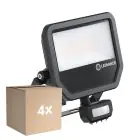 Lot 4x Ledvance Projecteur LED Aluminium Noir 41W 5500lm 100D - 830 Blanc Chaud | IP65 - Détecteur de Mouvement et de Lumière - Symétrique